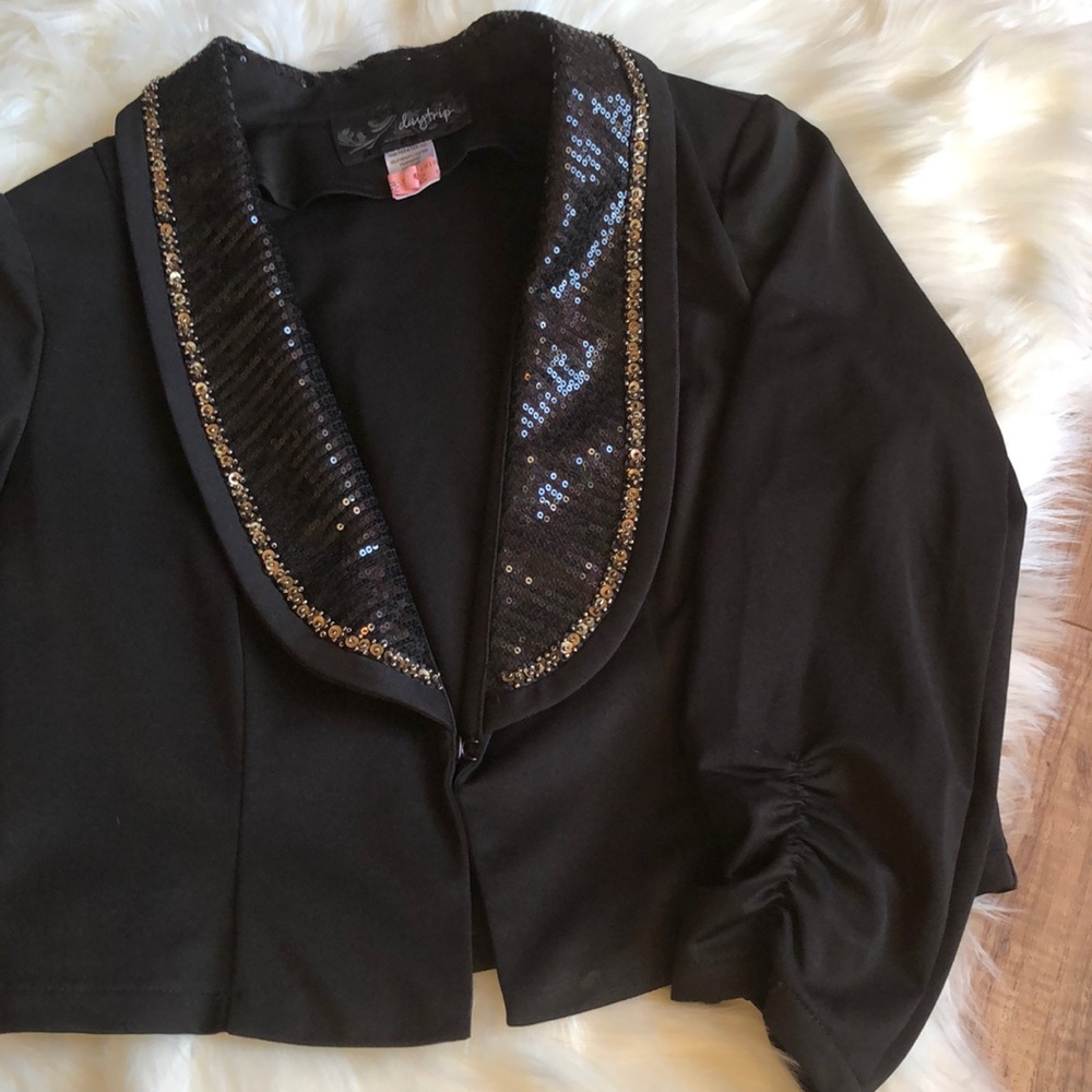 Daytrip Black Embellished Ruched Sleeve Blazer Lg